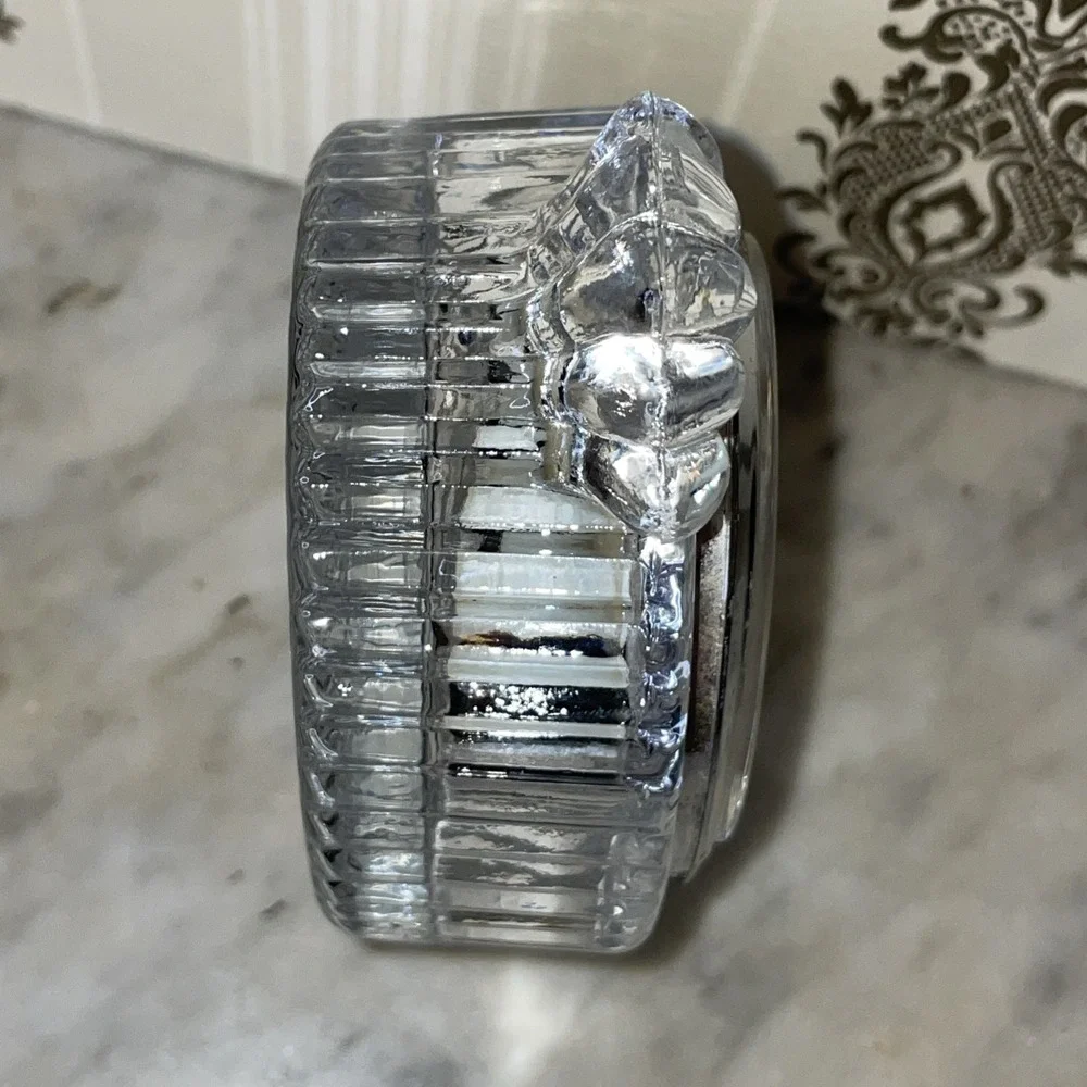 Vintage Lead Crystal Glass Shelf Mantle Bedside Quartz Clock WORKS Crystal Clear